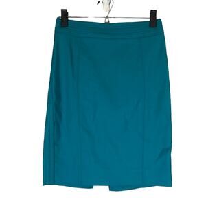 WHBM Perfect Form Teal Blue Straight Pencil Zipper Back Skirt Women Sz 0